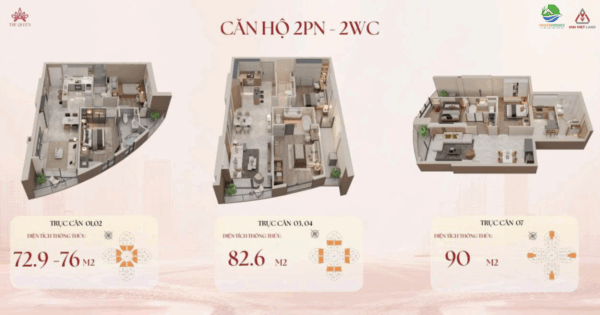 Thiết kế căn hộ 2 phòng ngủ The Queen 360 Giải Phóng