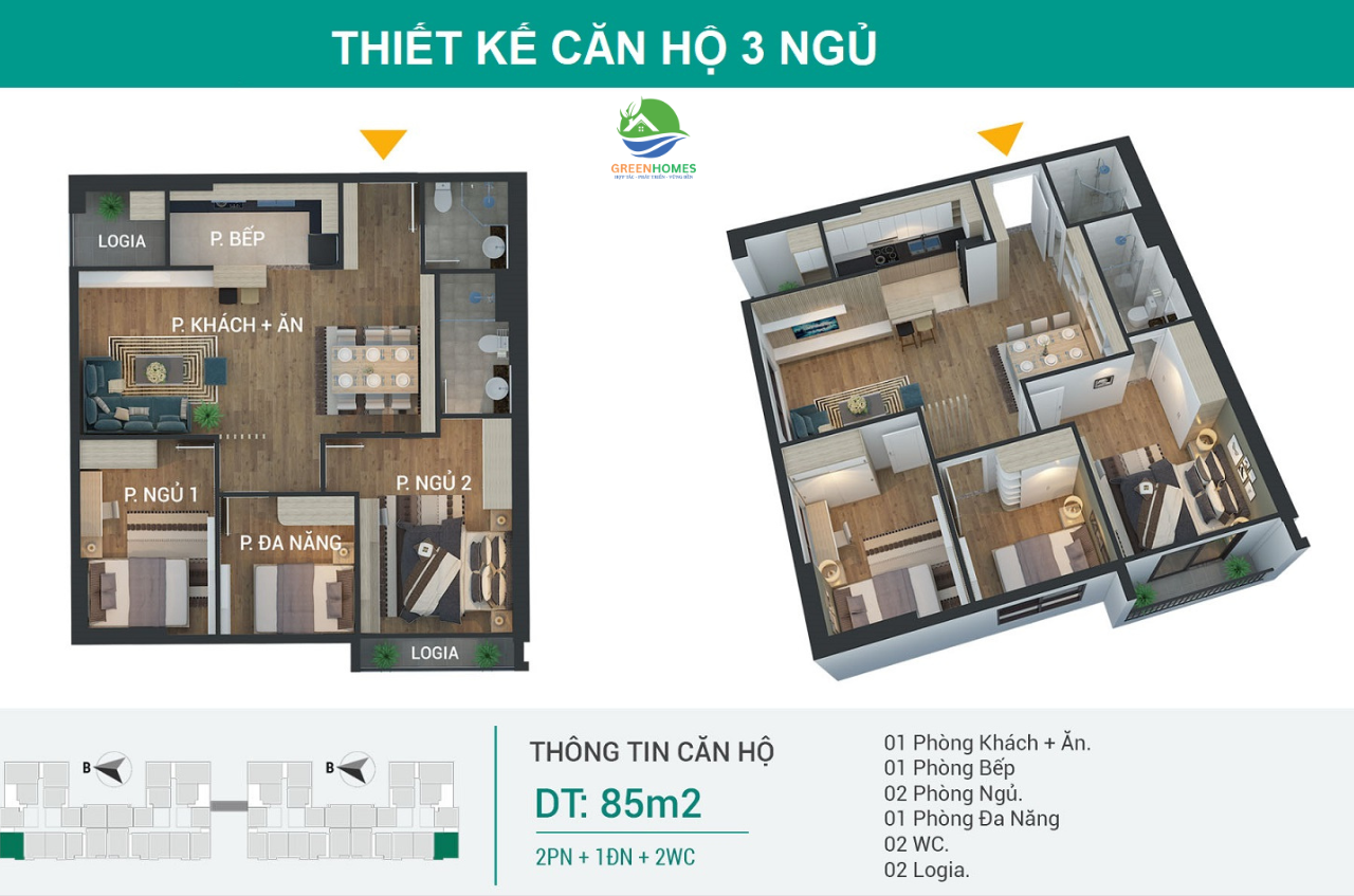 Căn 3 ngủ Ruby Riverside Phúc Đồng Long Biên