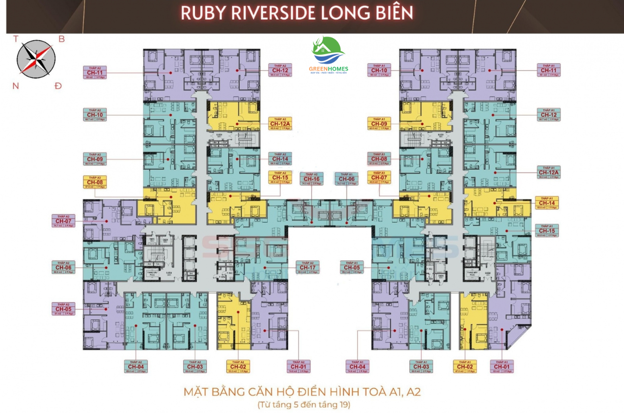 Mặt bằng chung cư Ruby Riverside Phúc Đồng Long Biên