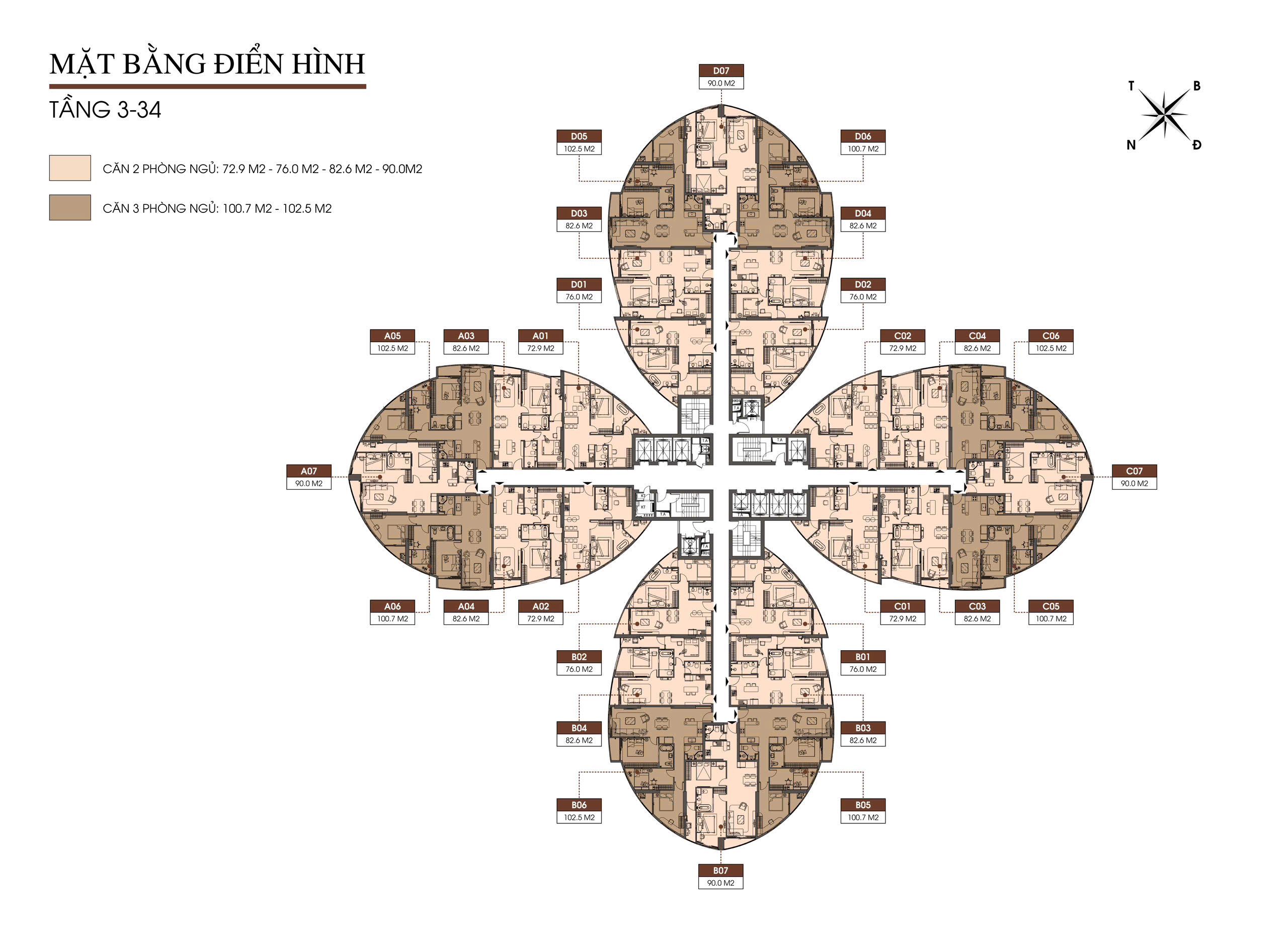 Mặt bằng thiết kế căn hộ The Queen 360 Giải Phóng điển hình