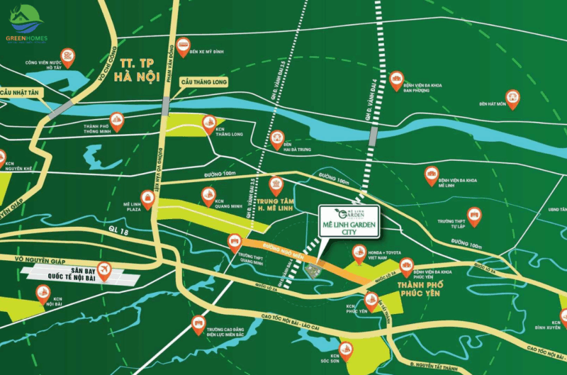 Vị trí Taseco Mê Linh | Vị trí Taseco Land Mê Linh